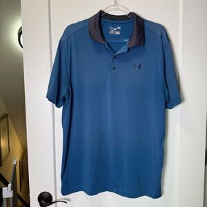 Under Armour Men's‎ Loose Fit Heatgear Blue Grey Stripe Polo Golf Lightweight L
